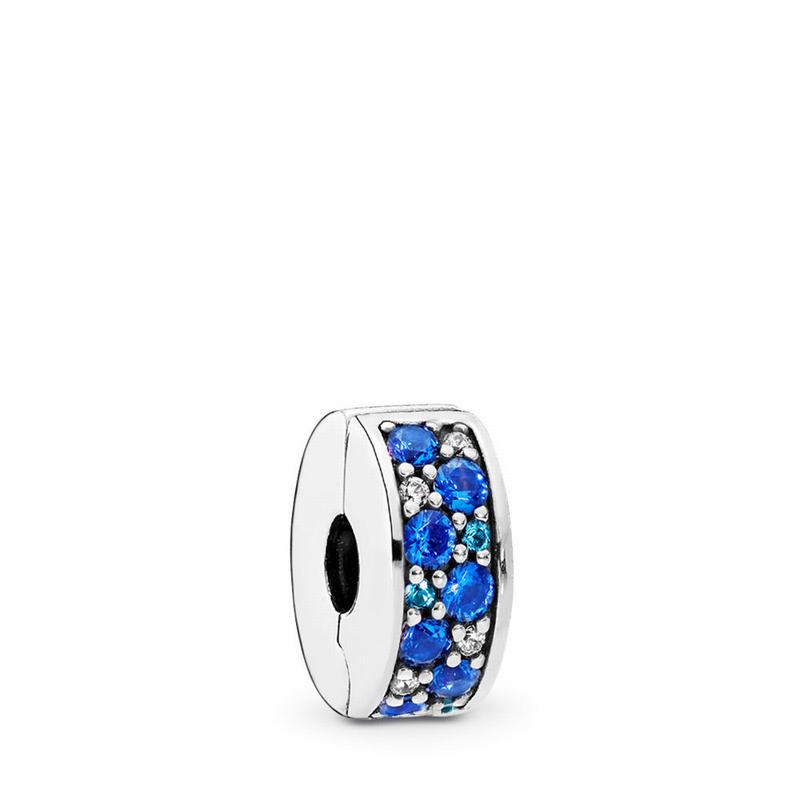 Pandora Mosaic Shining Elegance Clip Charm - Sterling Silver/Silicone/Blue/Mixed Stones/Cubic Zircon